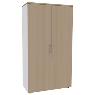 0404000124535-Armoire haute EXPRIM/LOFTER/LEVEL - H180 x L80 x P47 - 2 portes - Corps Blanc perle - Dessus et portes imita--0