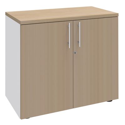 0404000124412-Armoire basse EXPRIM/LOFTER/LEVEL - H72 x L80 x P47 - 2 portes - Corps Blanc perle - Dessus et portes imita--0