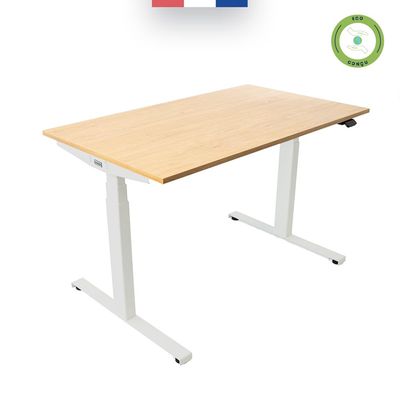 3760350281074-Bureau électrique UGO - L120x70cm - pieds blancs - plateau imitation chêne Stone--2
