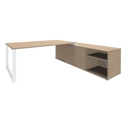 3253310134652-Bureau LOFTER Manager - L180 x P100 x H72,5 cm - console retour à droite (cases) - pieds blanc - plateau imita--0