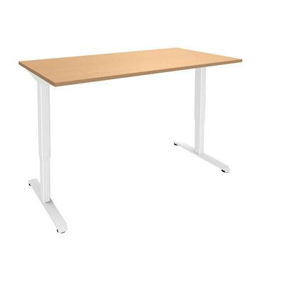3253310159990-Bureau LEVEL - Bureau éléctrique - L140 - pied blanc - plateau Imitation hêtre--0