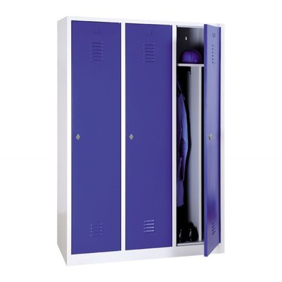 3700339889099-Vestiaire industrie salissante monobloc 3 colonnes - H180 x L120 x P50 cm - gris/bleu--0