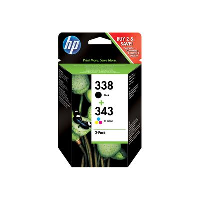 884962920800-HP 338/343 - Pack de 2 - noir et 3 couleurs - cartouche d'encre originale (SD449EE)-Avant-0