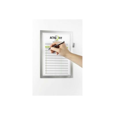 4005546407043-Durable Duraframe Note - Cadre d'affichage adhésif - A4 - argent - avec porte-stylo-Avant-2
