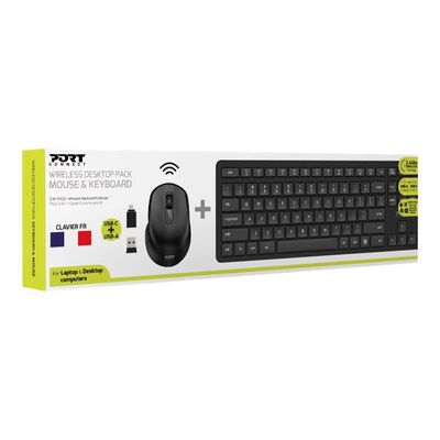 3567049009045-PORT Connect - Ensemble clavier et souris sans fil - Azerty-Angle gauche-7