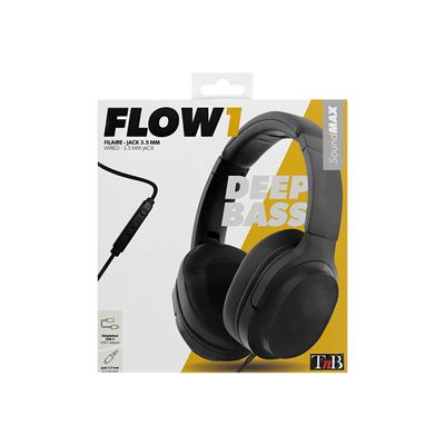 3303170105689-T'nB FLOW - casque filaire avec micro - noir-Avant-2