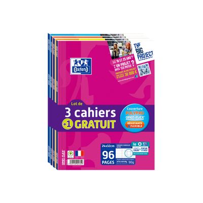 3020120024349-Oxford Openflex - 4 Cahiers polypro 24 x 32 cm - 96 pages - grands carreaux (seyès) - disponible dans-Avant-0
