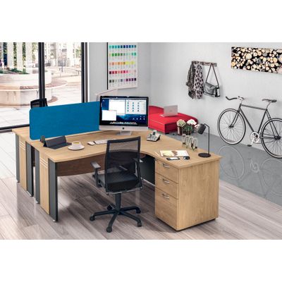3253310106871-Bureau compact à gauche DUAL - L180 cm - Pieds alu - plateau imitation Hêtre (Pieds de renfort ou caisson bout de bureau obligatoire à rajou--1