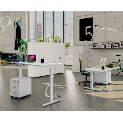 3253310159990-Bureau LEVEL - Bureau éléctrique - L140 - pied blanc - plateau Imitation hêtre--1