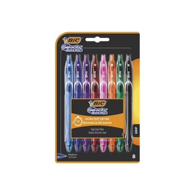 3086123537583-Bic Gelocity QuickDry - Pack de 8 rollers - 0,7 mm - couleurs assorties-Avant-0