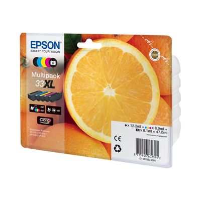 8715946602394-Epson 33XL Oranges - Pack de 5 - noir, noir photo, cyan, magenta, jaune - cartouche d'encre -Angle droit-0