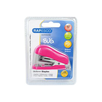 5018505010252-Rapesco - Mini Agrafeuse BUG  + 1000 agrafes 24/6 - rose-Avant-2