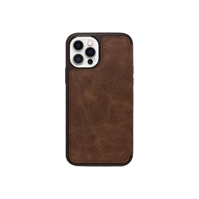 0840104215883-OtterBox Strada Series Folio - porte folio en cuir pour iPhone 12, 12 Pro - marron-Arrière-5