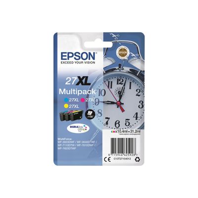 8715946535067-Epson 27XL Réveil - Pack de 3 - cyan, magenta, jaune - cartouche d'encre originale-Avant-0