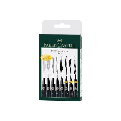 4005401671374-Faber-Castell Pitt Artist - Pack de 8 feutres à l'encre de Chine - noir-Angle droit-0
