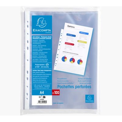 3130630052005-Exacompta - 100 Pochettes perforées - A4 - PP lisses - cristal 6/100E--0