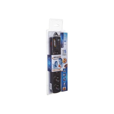 3700085612958-INFOSEC S5 Black Line II - Multiprise parafoudre 5 prises - parasurtenseur 2500 W-Angle gauche-2
