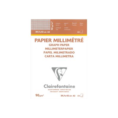 3329680971361-Clairefontaine - bloc dessin millimétré - 50 feuilles - A3 - 90G - blanc-Avant-0