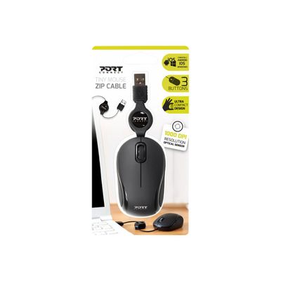 3567049003012-PORT Connect - souris filaire retractable - noir-Avant-5
