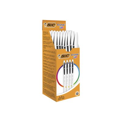 3086123494732-BIC Cristal UP - 20 Stylos à bille - noir - pointe moyenne (1,2 mm)-Angle gauche-4
