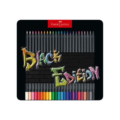4005401164258-Faber-Castell Black Edition - 24 Crayons de couleur - couleurs brillantes assorties - boîte méta-Avant-0