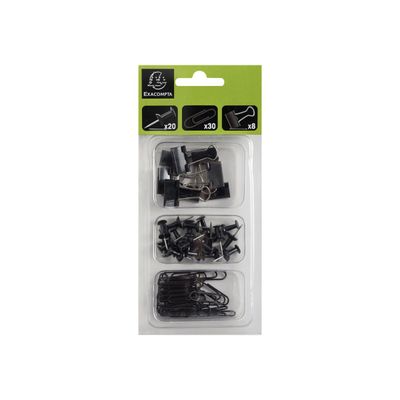 3130630148517-Exacompta Iderama - Kit de 58 attaches (pince-notes, trombones et punaises) - noir-Avant-0