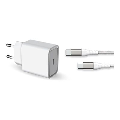 3571211493662-BIGBEN Connected - Force Power Lite - Chargeur secteur pour smartphone - 25W Power Delivry + Cable Renforcé USB C/US-Angle droit-0