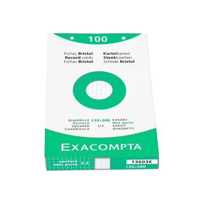 3130630136033-Exacompta - Pack de 100 Fiches Bristol - 12,5 x 20 cm - petits carreaux - perforées - blanc-Avant-1