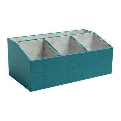 3130630686033-Exacompta OfficeByMe - Organiseur de bureau 4 compartiments - bleu canard-Angle gauche-0
