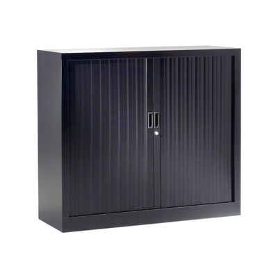3219095805057-Armoire basse monobloc à rideaux GENERIC - 100 x 120 x 43 cm - noir-Angle gauche-0