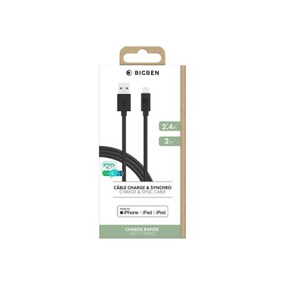 3571211435495-Bigben - câble Lightning / USB-A - 2 m - noir-Avant-1