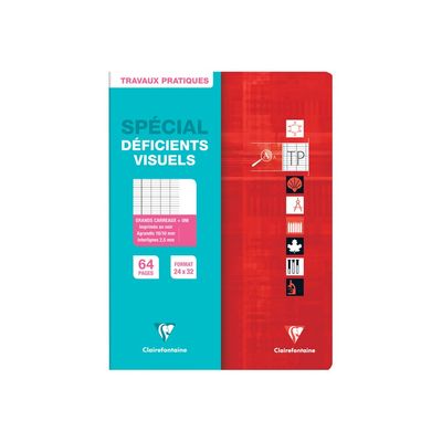 3329680332766-Clairefontaine Metric - Cahier de travaux pratiques (TP) pour déficients visuels - 24 x 32 cm - 64 pages - Grands carreaux noirs agrandis - Disponible -Avant-2