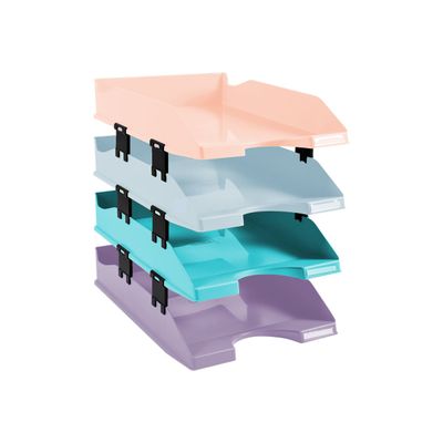 0404000100522-Exacompta Combo Midi - 4 Corbeilles à courrier - couleurs pastels glossy-Angle gauche-5