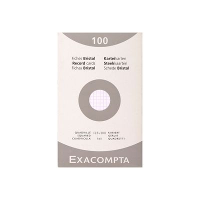 3020122350224-Exacompta - Pack de 100 Fiches bristol - 12,5 x 20 cm - petits carreaux - blanc-Avant-0