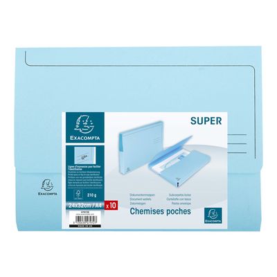 3130632479725-Exacompta Super 210 - 18 Paquets de 10 Chemises poche - bleu clair-Avant-2