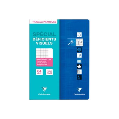 3329680332766-Clairefontaine Metric - Cahier de travaux pratiques (TP) pour déficients visuels - 24 x 32 cm - 64 pages - Grands carreaux noirs agrandis - Disponible -Avant-3