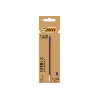 3086123681453-BIC Cristal Re'New - Pack de 3 recharges pour stylo à bille - noir-Avant-0