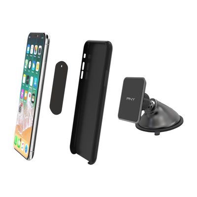 3536403376253-PNY - Support de voiture magnétique pour smartphone avec fixation à ventouse - noir-Angle droit-0