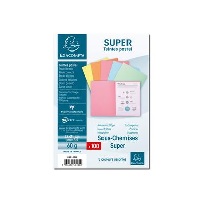 3130638501000-Exacompta Super 60 - 100 Sous-chemises - 60 gr - pour 100 feuilles - couleurs pastels assorties-Avant-1