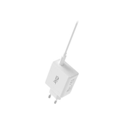 3701263521772-JAYM - Chargeur allume cigare pour voiture - 1 USB + câble USB-C vers USB-C - blanc-Angle droit-0