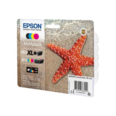 8715946668222-Epson 603 Etoile de mer - pack de 4 - noir XL, jaune, cyan, magenta - cartouche d'encre orig-Angle droit-0