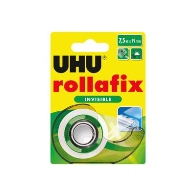 4026700369601-UHU rollafix - Distributeur avec ruban de bureau invisible 19 mm x 7,5 m-Avant-0