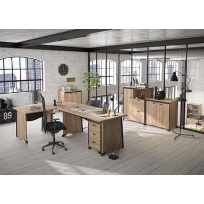 3483600874344-Caisson mobile MAMBO - Profondeur 60 cm - 2 tiroirs - Chêne Sonoma/noir--1