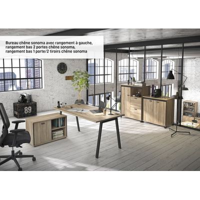 3483600940476-Bureau MAMBO - 80 cm - Pieds métal - Chêne Sonoma/noir--1