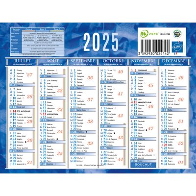 3592930026429-Calendrier bancaire année civile BOUCHUT "205 Bleu" 13,5 x 17, 5 cm coloris bleu 70 %--1