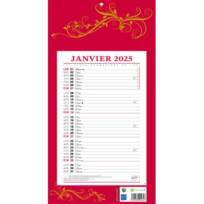 3592930026931-Calendrier bloc mensuel à feuillets année civile BOUCHUT "409 Rouge" 19 x 36 cm 70 %--0
