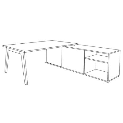 3253310163379-Bureau STEELY Manager - L180 x P100 x H72,5 cm - console retour à droite (2 tiroirs) L200 x P60 x H72,5 cm - pieds blanc - plateau imit--3