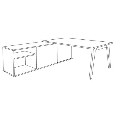 3253310163416-Bureau STEELY Manager - L180 x P100 x H72,5 cm - console retour à gauche (2 tiroirs) L200 x P60 x H72,5 cm - pieds blanc - plateau imit--3