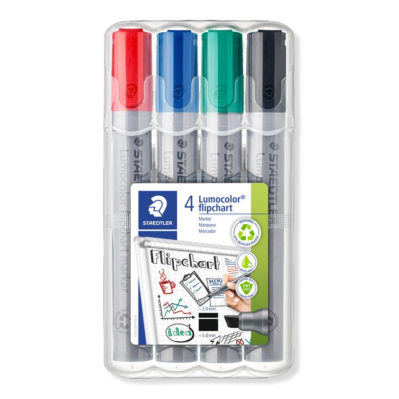 4007817356050-STAEDTLER LUMOCOLOR 356 - Pack de 4 marqueurs permanents - pointe biseau - couleurs assorties-P_3561_1-0