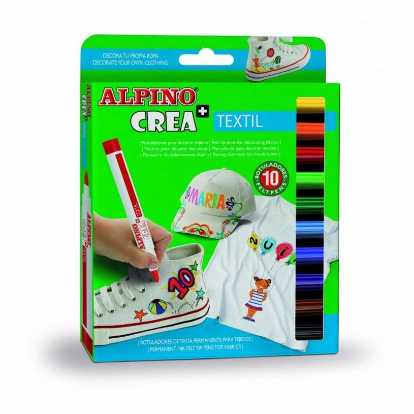 8413240609193-ALPINO CREA + TEXTIL - Marqueur - permanent - pour textile, tissu - large (pack de 10)-P_10255_2-0